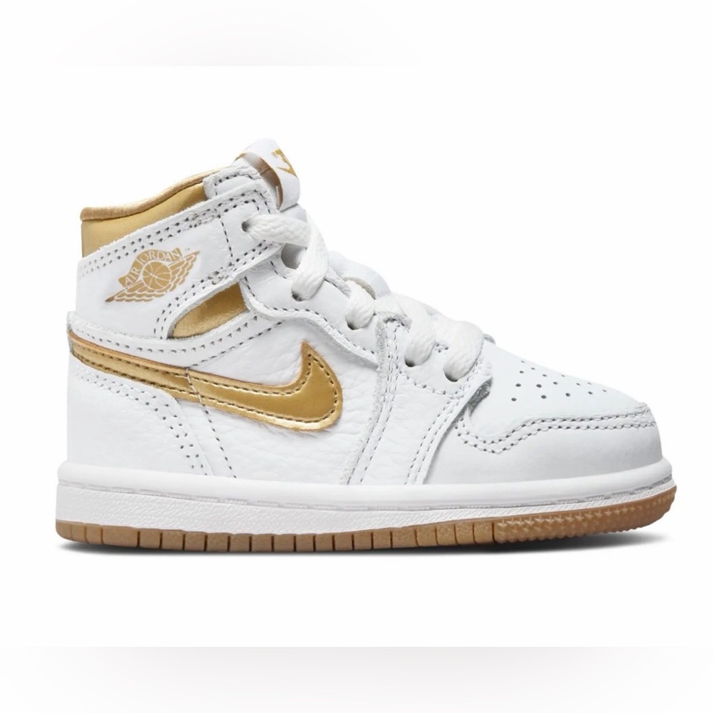 Toddler White and Gold Jordan 1 High-Top Sneakers